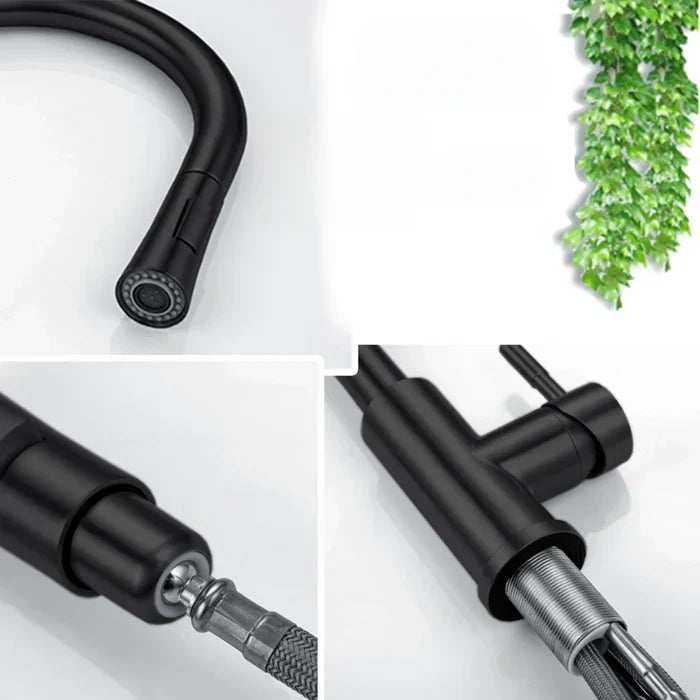 "AquaTouch sensorstyret køkkenhane i børstet stål med udtræksdesign, moderne og funktionelt til stilfuldt køkkenmiljø."