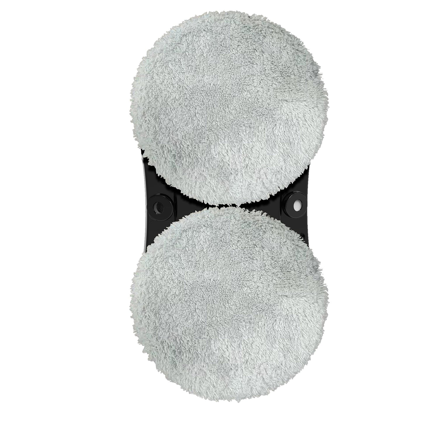 "Robotvinduesvasker med sensorer, grå krop og blå klude, fast på glasoverflade for stripefri rengøring."