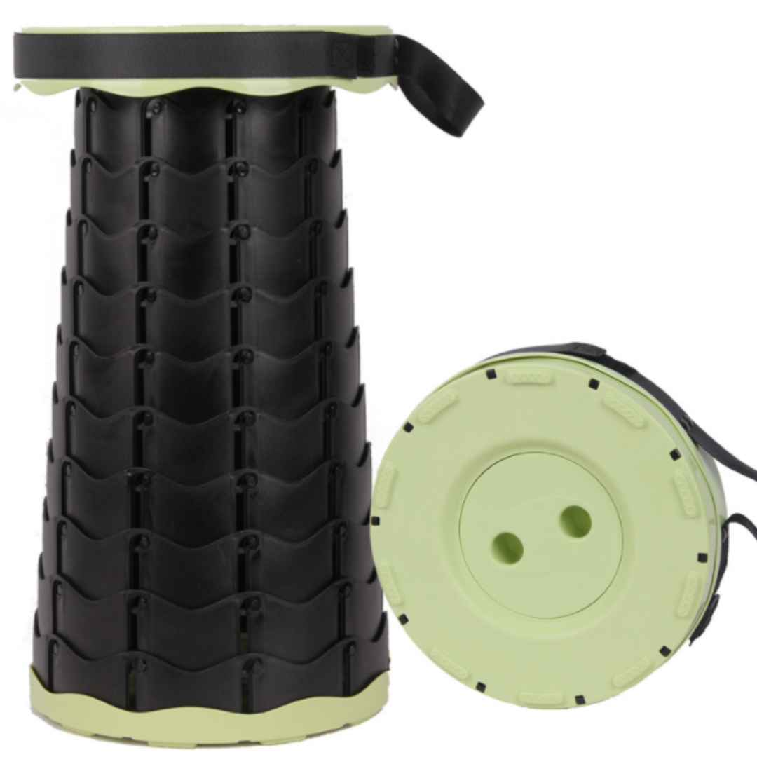 "Sammenklappelig justerbar taburet i forskellige farver, ideel til camping og hjemmet, kompakt og bærbar design."