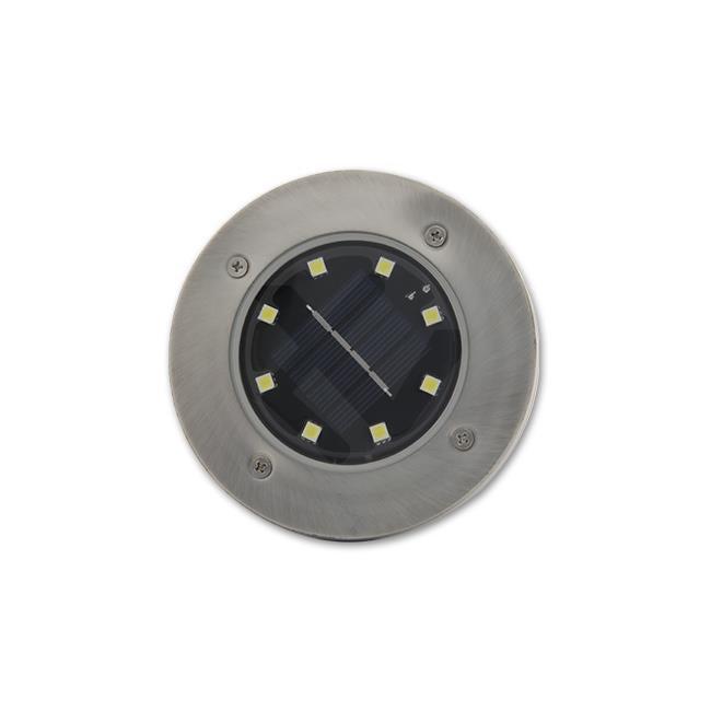 "Solcelle LED jordspot, 8 dioder i børstet krom, energieffektiv udendørs belysning med spyd for let installation"