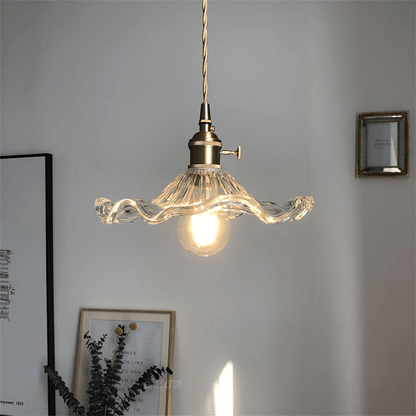 Elegant Hibiscus Pendel Lampe i Messing og Glas