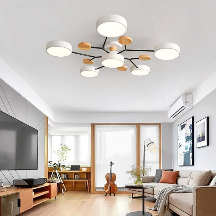 Forgrenet LED-loftslampe i træ og metal