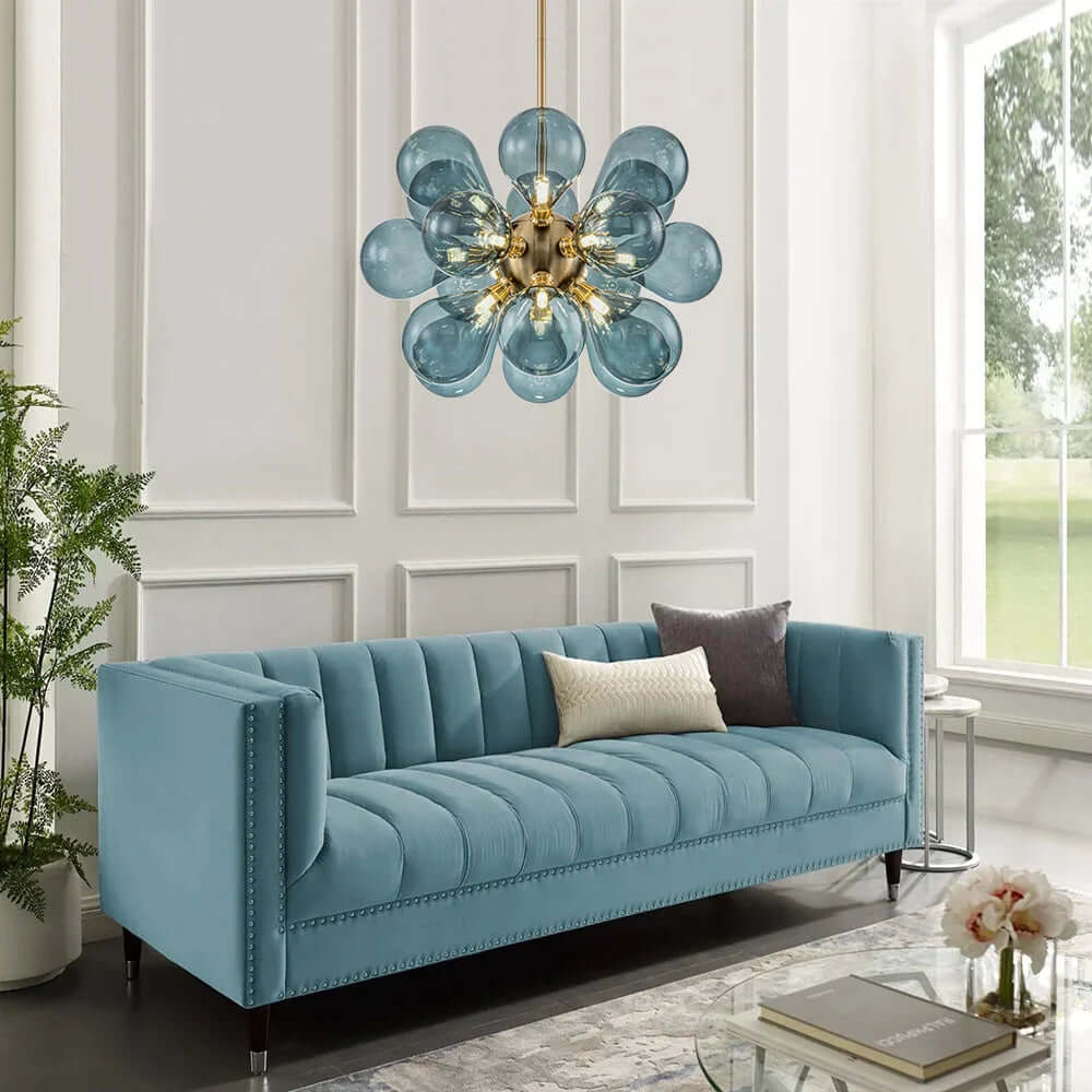 Elegant Blå Boblelysekrone - 65cm