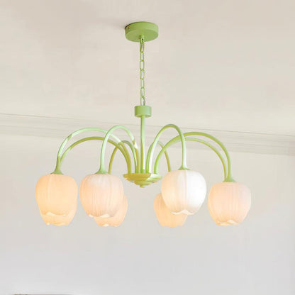 Elegant Matcha Lysekrone i Tulipandesign