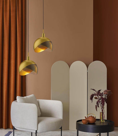 Elegant Pendellampe i Røggrå Glas & Guld