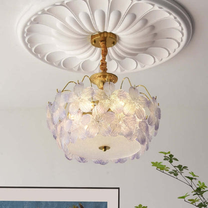 Vintage Blomsterformet Lysekrone i Farvet Glas