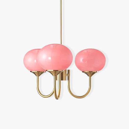 Elegant Lysekrone med Gyldne Detaljer & Lyserøde Glasskærme