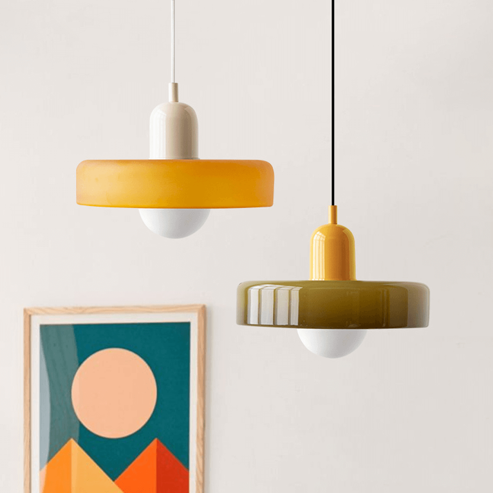 Farvet Glas Pendellampe - Bauhaus Design