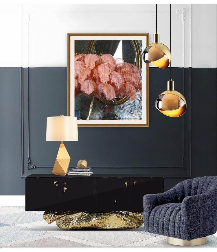 Elegant Pendellampe i Røggrå Glas & Guld