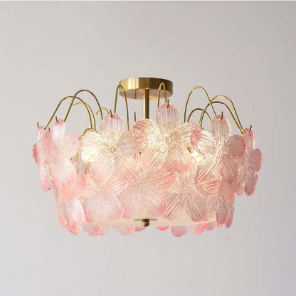 Vintage Blomsterformet Lysekrone i Farvet Glas