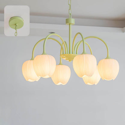 Elegant Matcha Lysekrone i Tulipandesign
