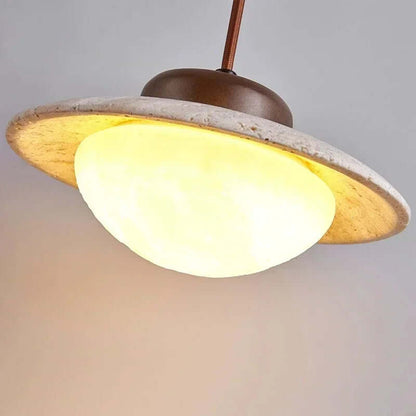 Elegant LED-pendel i sten og valnøddetræ