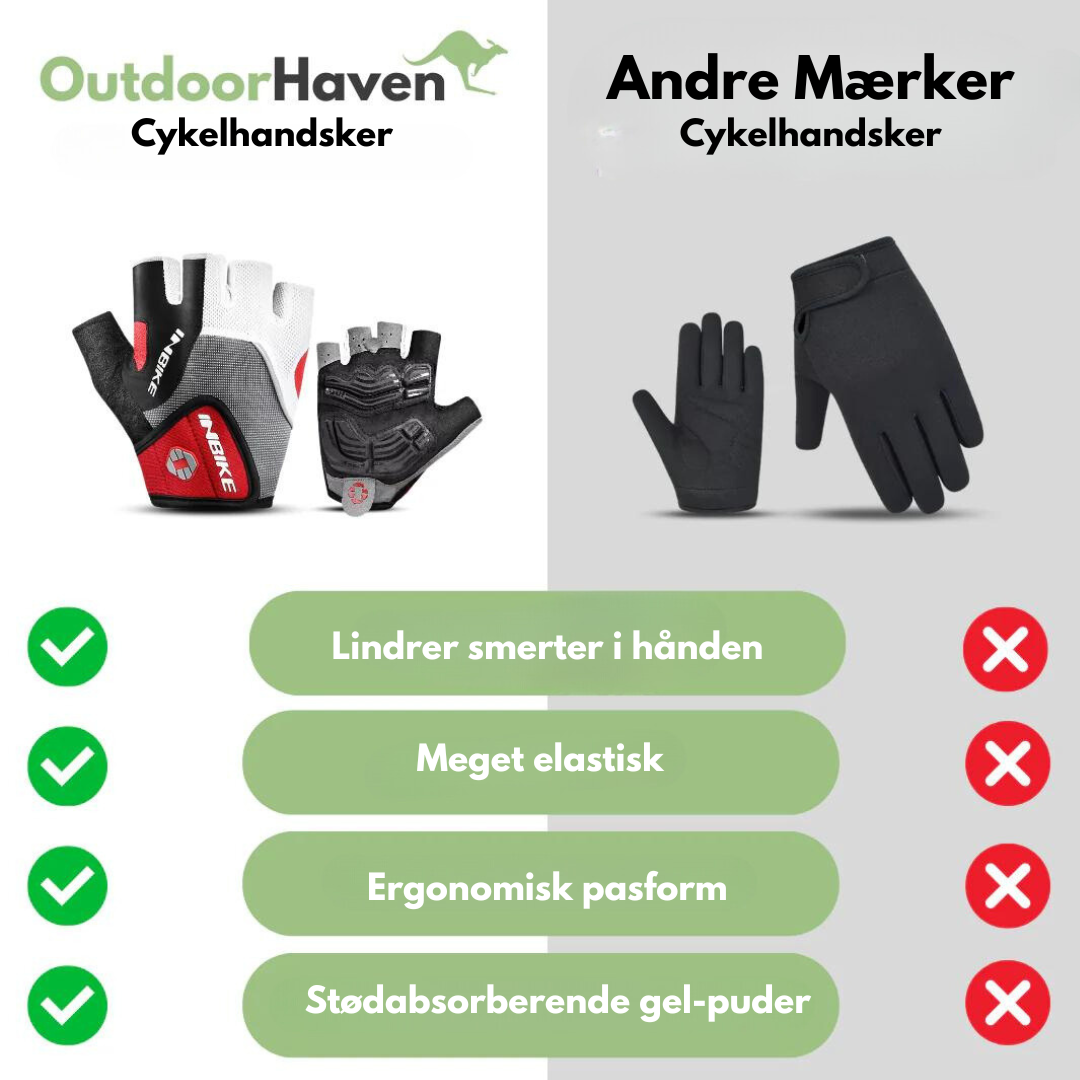 "3D gel cykelhandsker med ergonomisk greb og åndbart mesh-stof, optimeret til stødabsorbering og komfort."