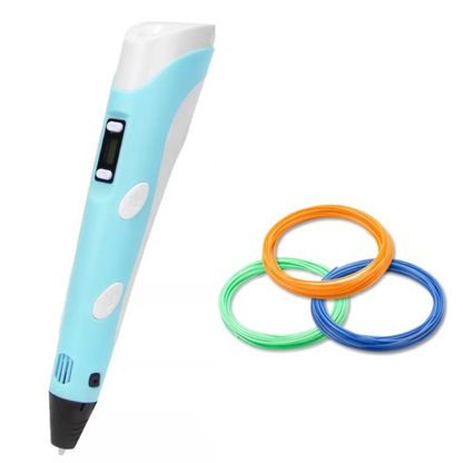 "3D tegnepen for børn, slank og ergonomisk, skaber farverige kunstværker i luften ved justerbar hastighed."