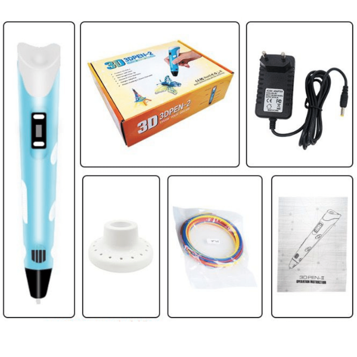 "3D tegnepen for børn, slank og ergonomisk, skaber farverige kunstværker i luften ved justerbar hastighed."