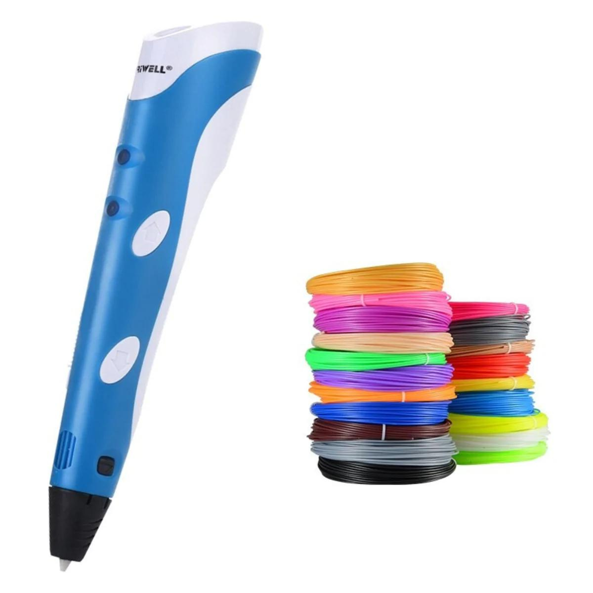 "3D tegnepen for børn, slank og ergonomisk, skaber farverige kunstværker i luften ved justerbar hastighed."