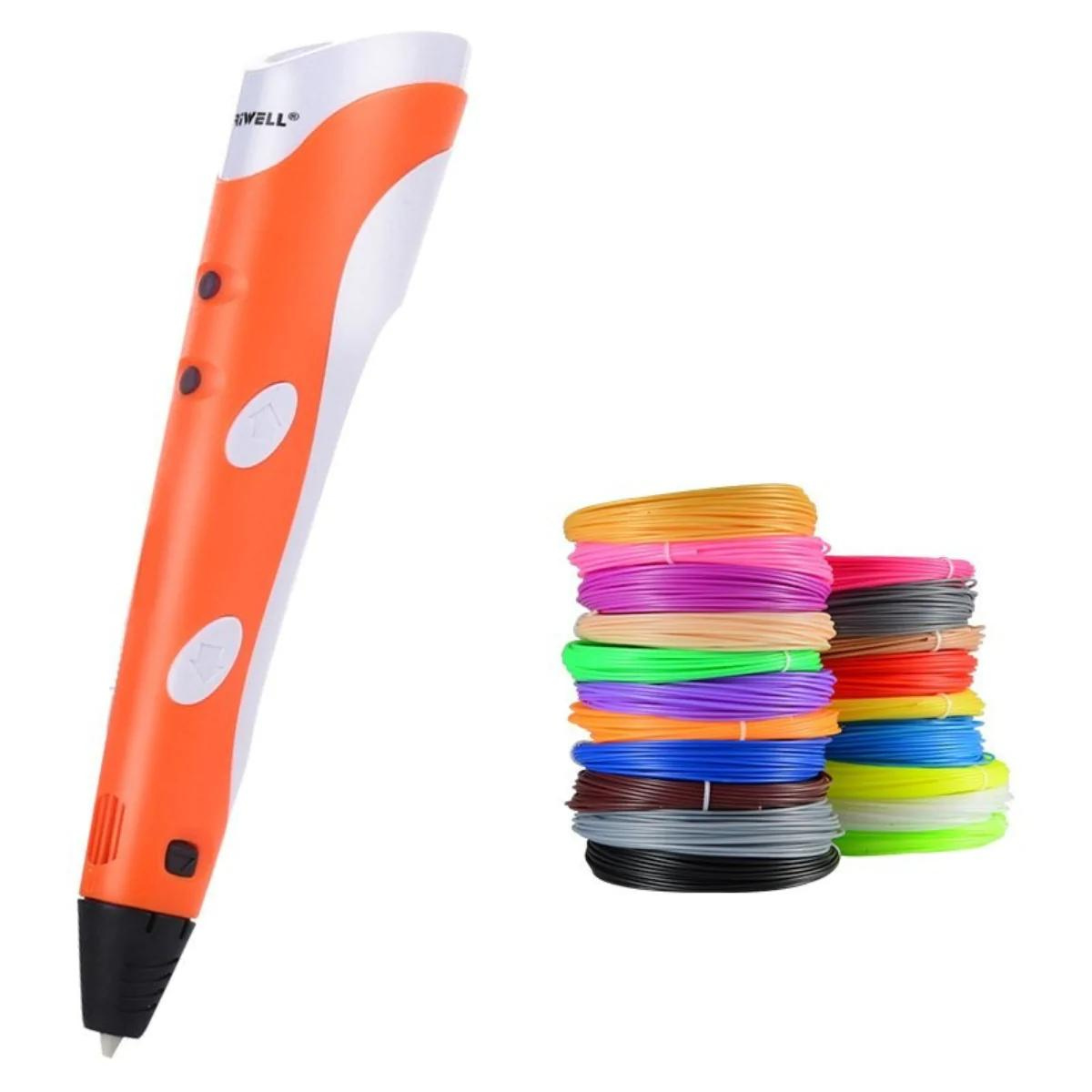 "3D tegnepen for børn, slank og ergonomisk, skaber farverige kunstværker i luften ved justerbar hastighed."