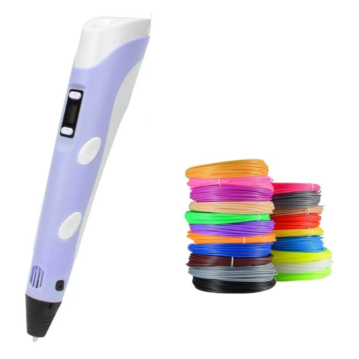 "3D tegnepen for børn, slank og ergonomisk, skaber farverige kunstværker i luften ved justerbar hastighed."