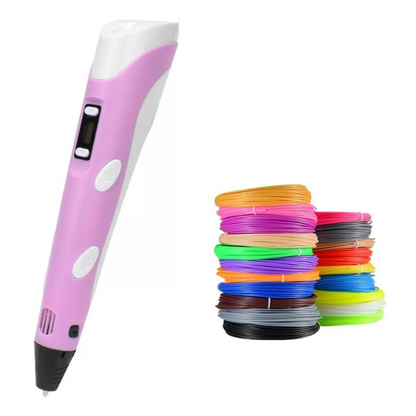 "3D tegnepen for børn, slank og ergonomisk, skaber farverige kunstværker i luften ved justerbar hastighed."