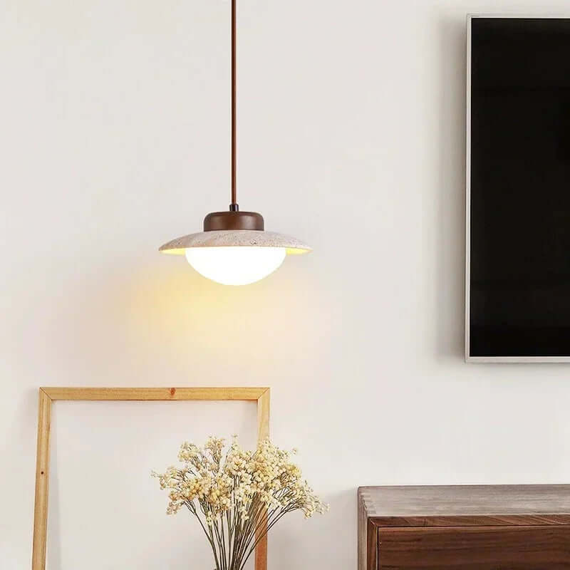 Elegant LED-pendel i sten og valnøddetræ