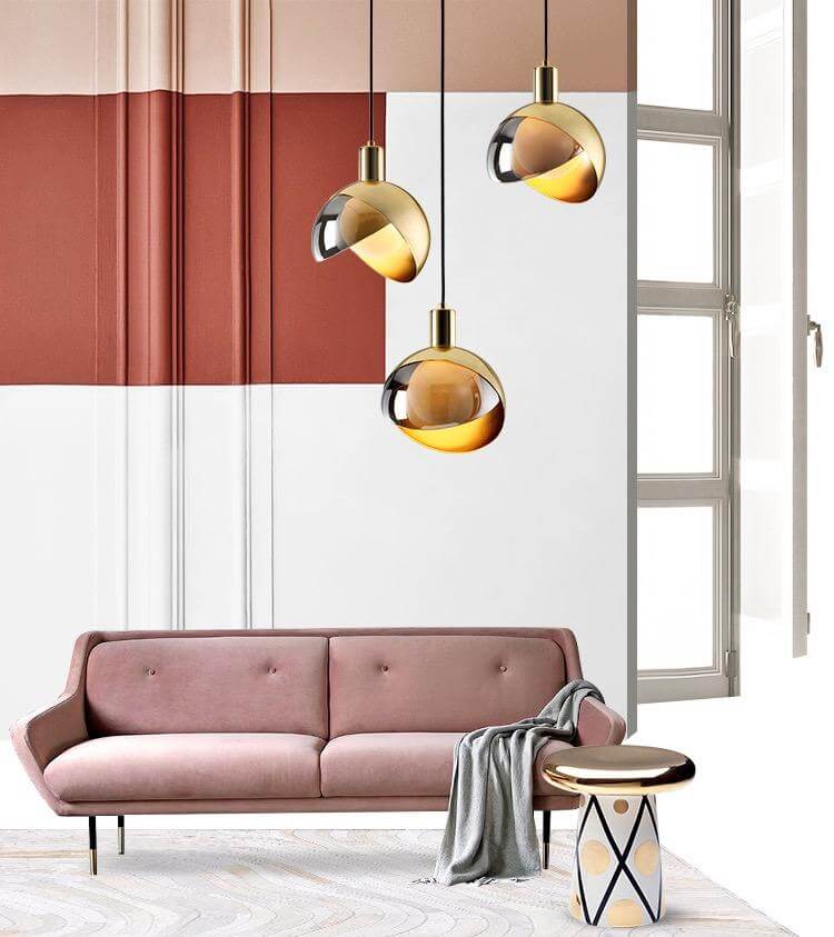 Elegant Pendellampe i Røggrå Glas & Guld