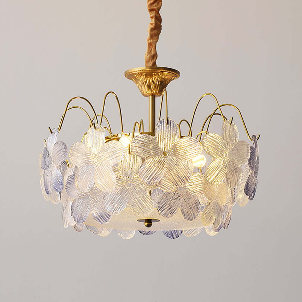 Vintage Blomsterformet Lysekrone i Farvet Glas
