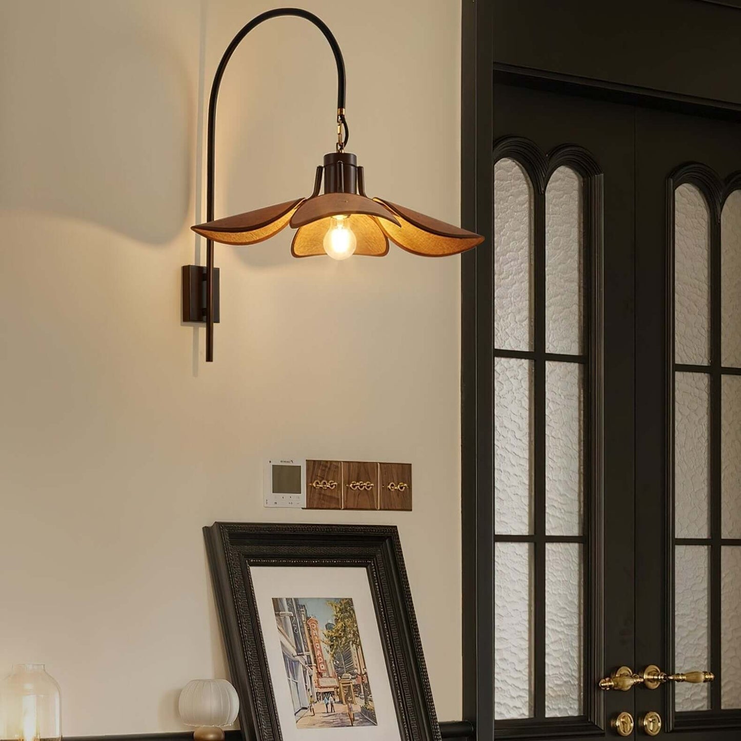 Elegant Blomster Væglampe 52cm - Metal & Hør