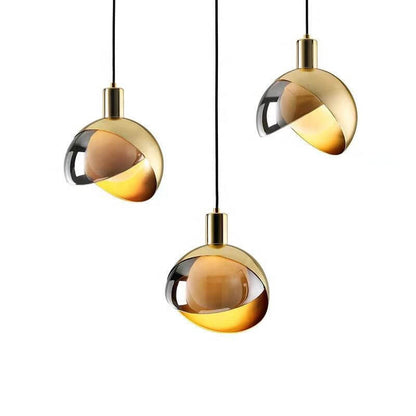 Elegant Pendellampe i Røggrå Glas & Guld