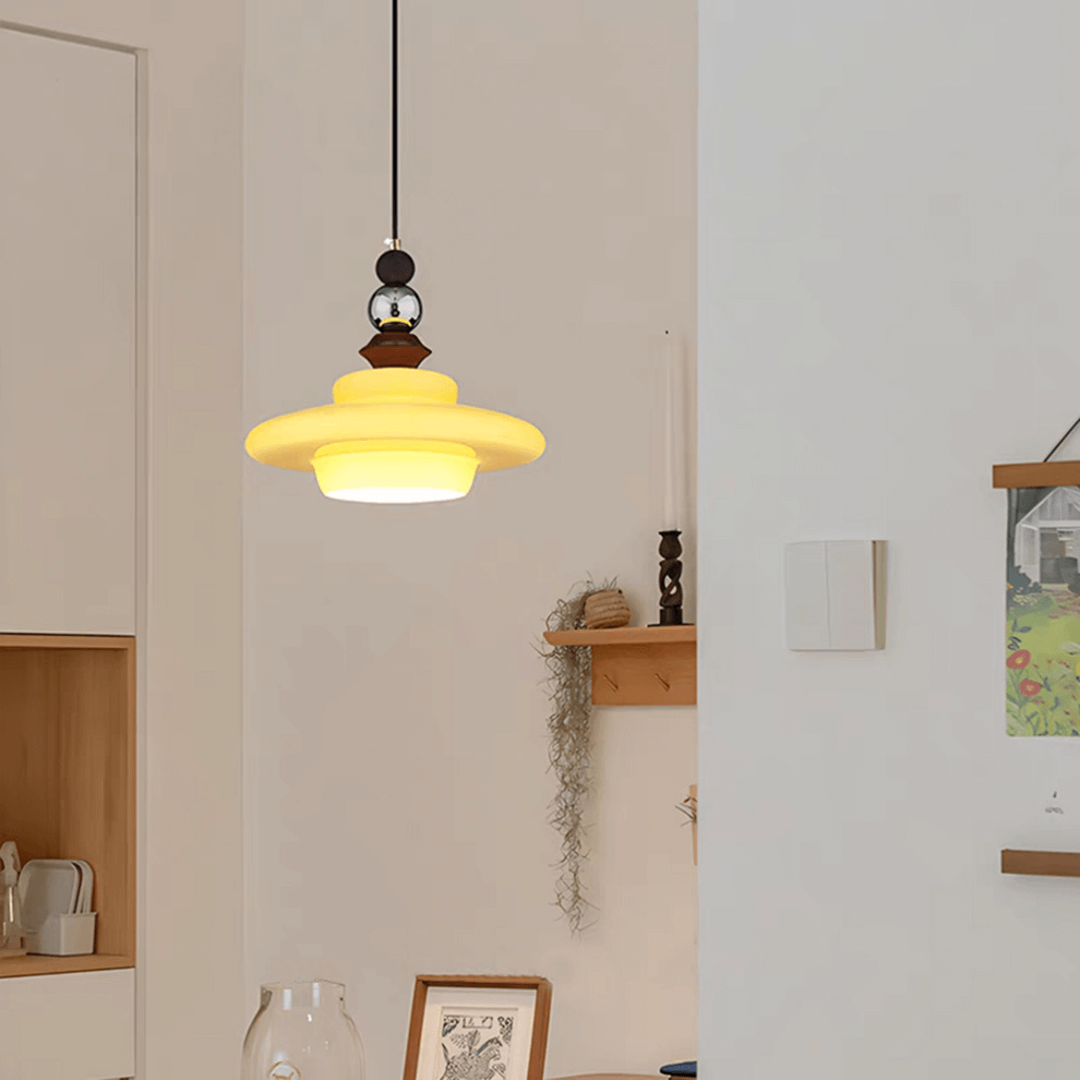 Elegant Beige Glas Pendellampe - Middelalderlig Stil