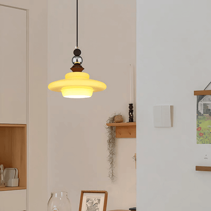 Elegant Beige Glas Pendellampe - Middelalderlig Stil