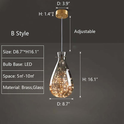 Elegant Pendel i Gråt Glas med Stjernehimmeleffekt