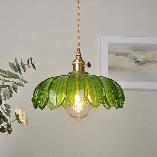 Vintage Glas Hængelampe 25cm - Kobber & Glas