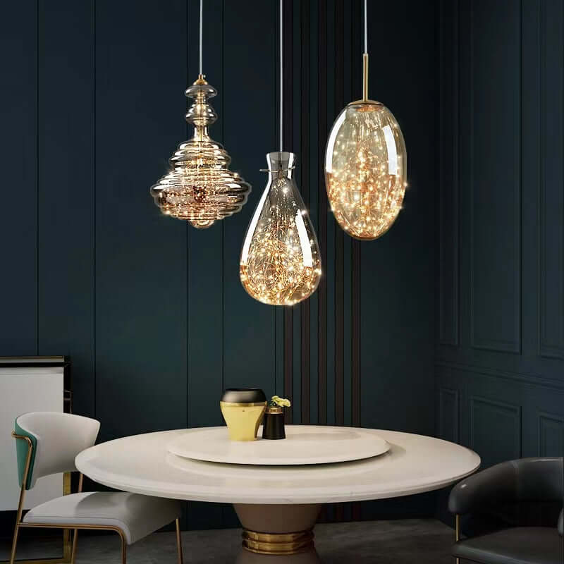 Elegant Pendel i Gråt Glas med Stjernehimmeleffekt