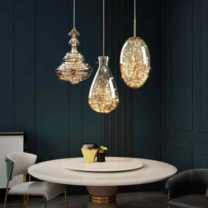 Elegant Pendel i Gråt Glas med Stjernehimmeleffekt