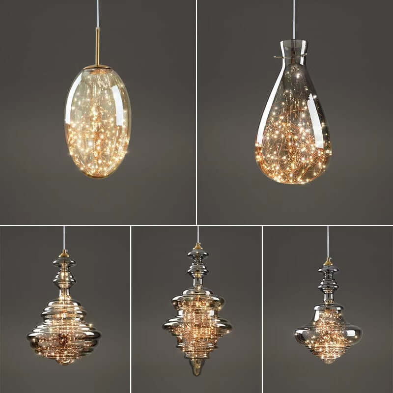 Elegant Pendel i Gråt Glas med Stjernehimmeleffekt