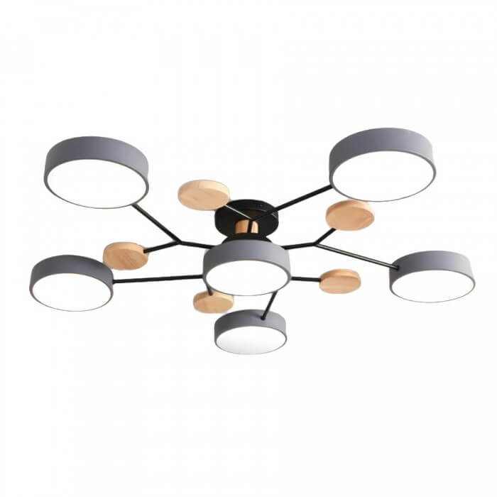 Forgrenet LED-loftslampe i træ og metal
