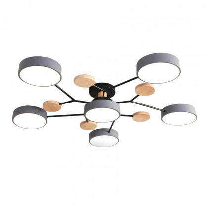 Forgrenet LED-loftslampe i træ og metal