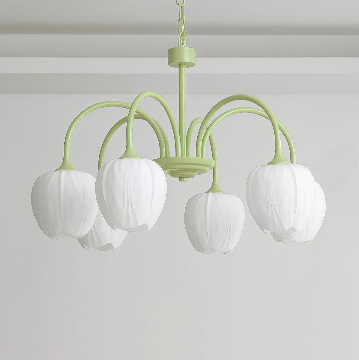 Elegant Matcha Lysekrone i Tulipandesign