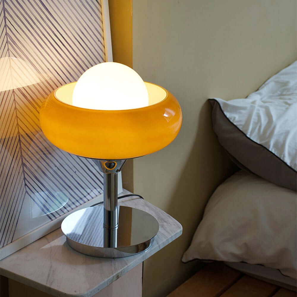Vintage Bauhaus Bordlampe i Gult Glas