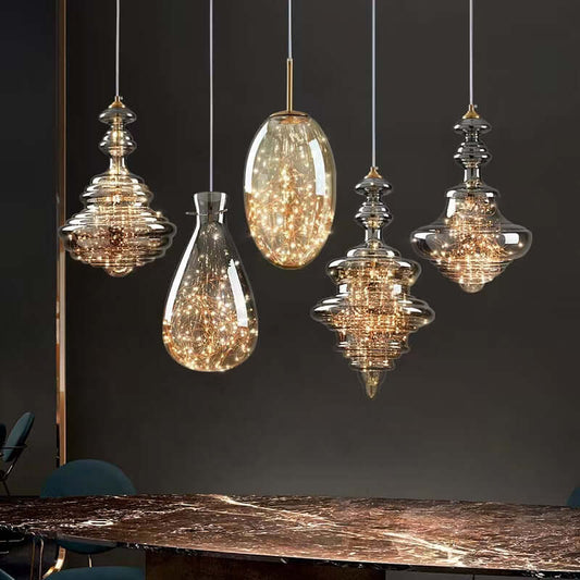 Elegant Pendel i Gråt Glas med Stjernehimmeleffekt