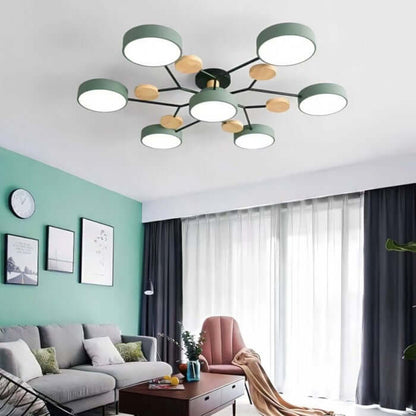 Forgrenet LED-loftslampe i træ og metal