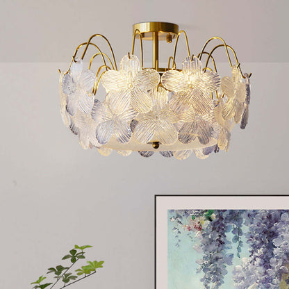 Vintage Blomsterformet Lysekrone i Farvet Glas