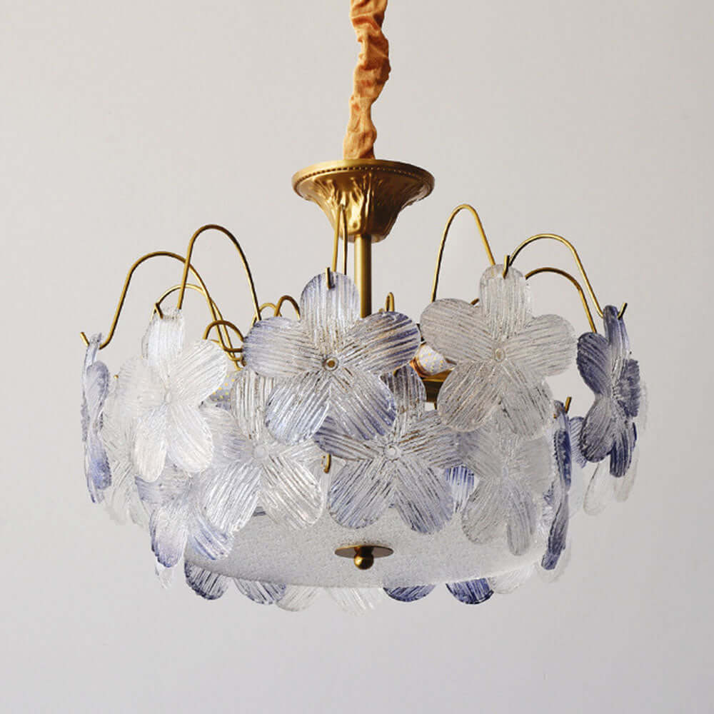 Vintage Blomsterformet Lysekrone i Farvet Glas
