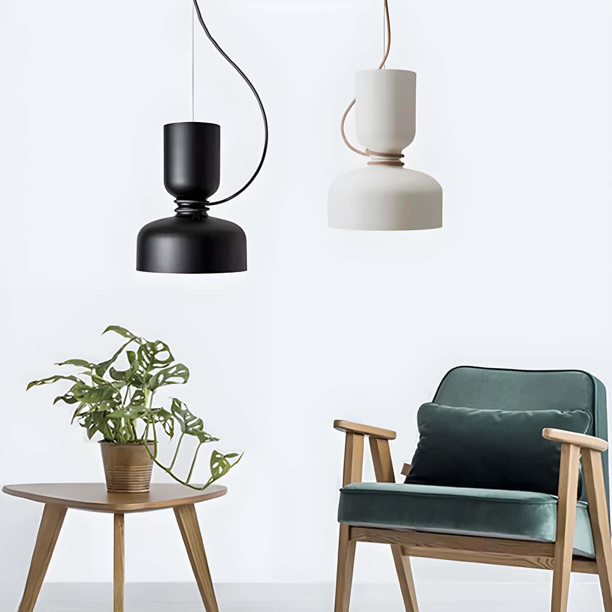 Geometrisk Pendellampe i Sort, Hvid & Grå