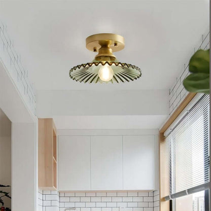 Vintage loftslampe i klart glas med rillede kronblade