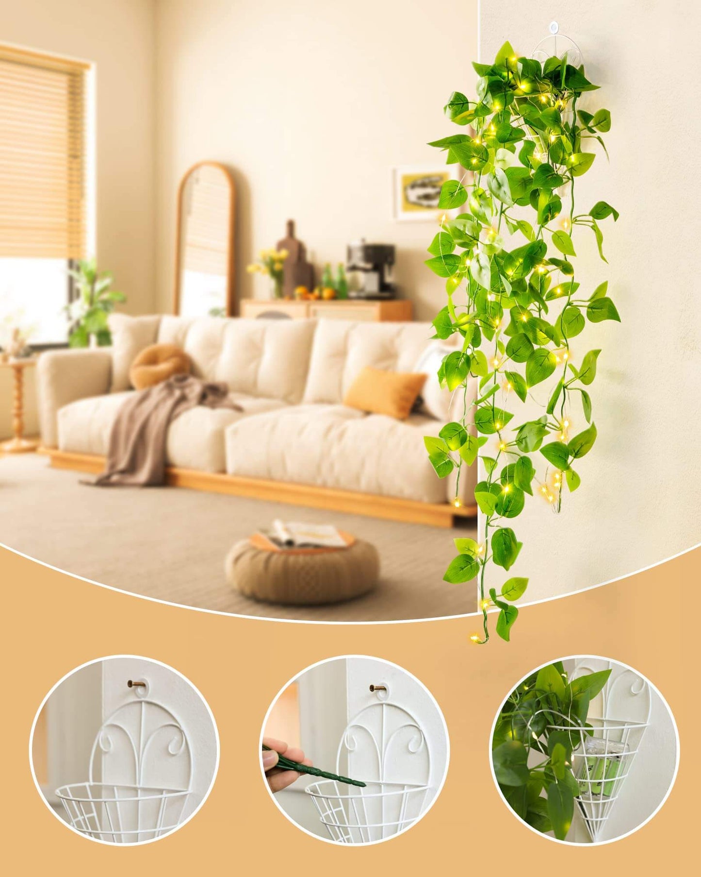 Dekorativ LED Efeu Ranke med Lys