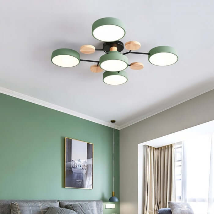 Forgrenet LED-loftslampe i træ og metal