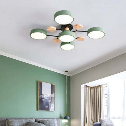 Forgrenet LED-loftslampe i træ og metal