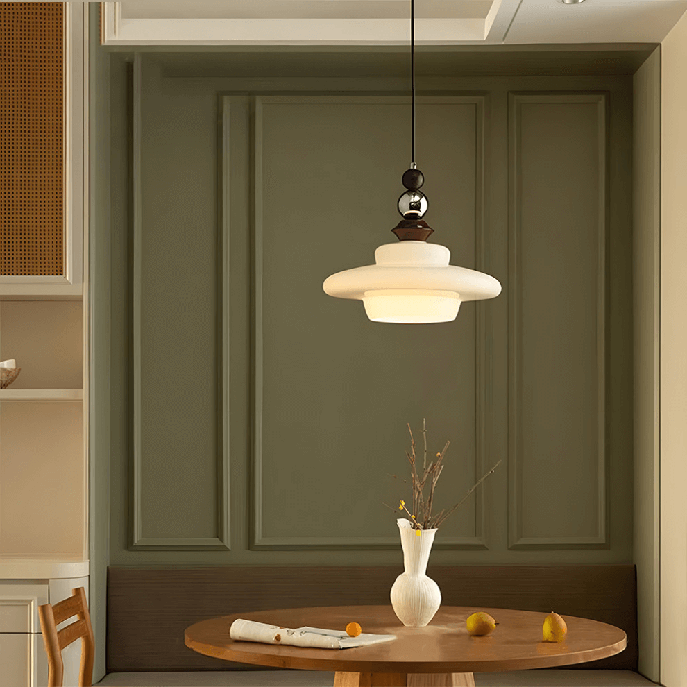 Elegant Beige Glas Pendellampe - Middelalderlig Stil