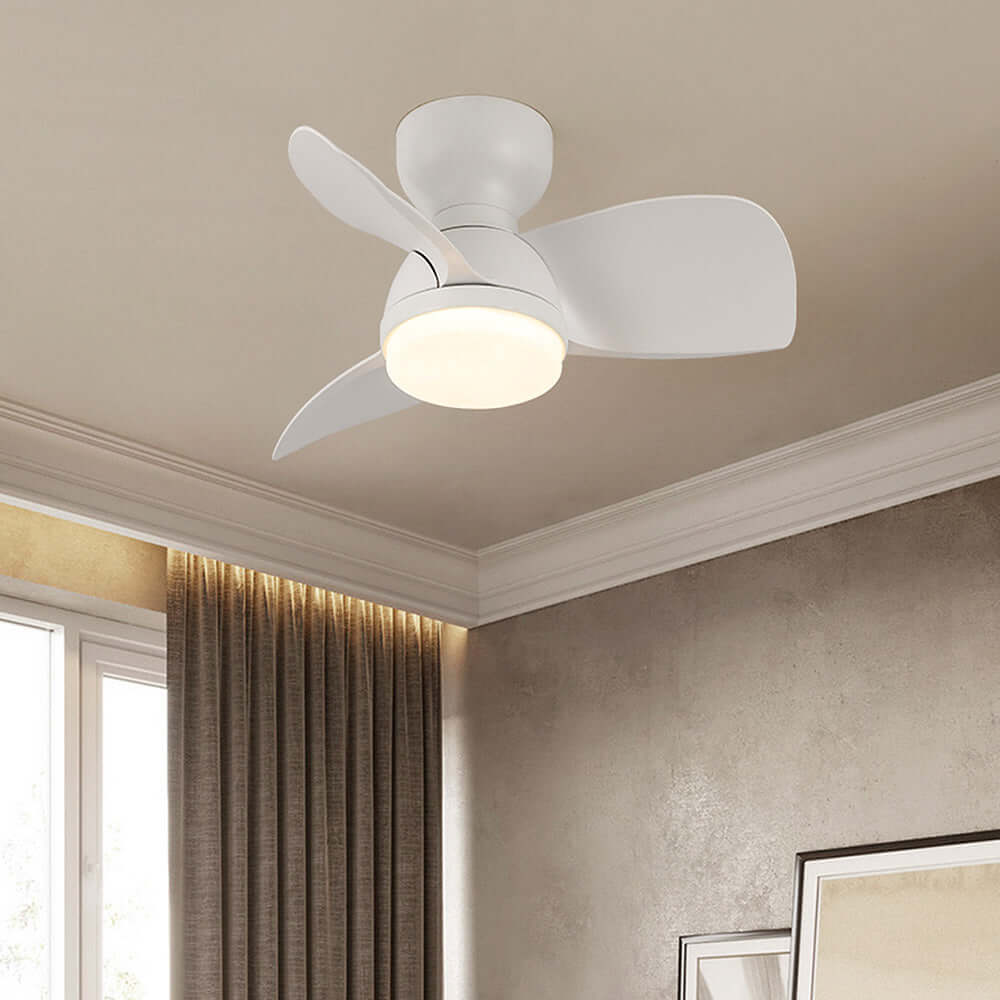 Loftsventilator i træ med LED-lys